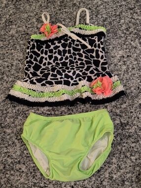 Isobella & Chloe Neon Green and Coral Pink Swimwear Label Detail
